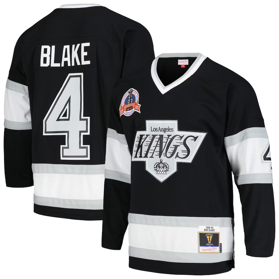 Men's Los Angeles Kings Rob Blake Mitchell Ness Black 1992/93 Blue Line Player Jersey