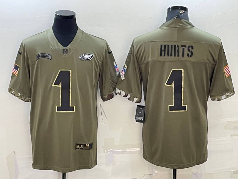 Men's Philadelphia Eagles Jalen Hurts Olive 2022 Salute To Service Limited Jersey