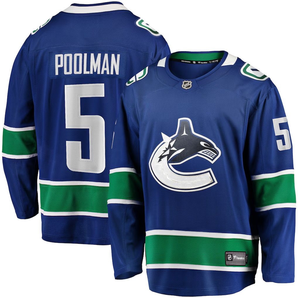 Men's Vancouver Canucks Tucker Poolman Fanatics Blue Home Breakaway Player Jersey