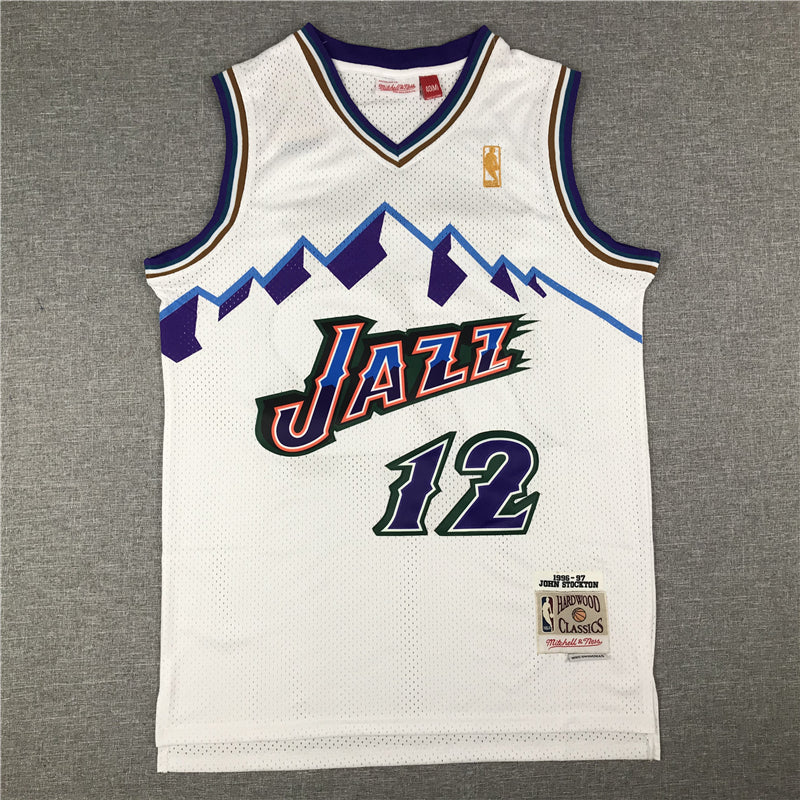 Men's Utah Jazz John Stockton White 1996-97 Hardwood Classics Swingman Jersey