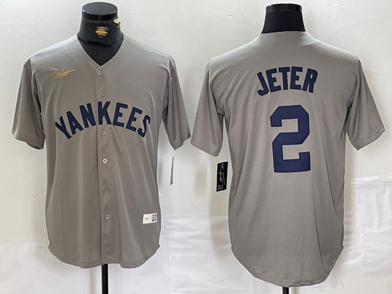 Men's New York Yankees Derek Jeter Gray Road Cooperstown Collection Player Jersey