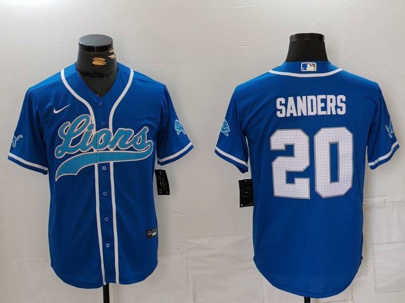 Men's Detroit Lions Barry Sanders Blue Game Player Jersey