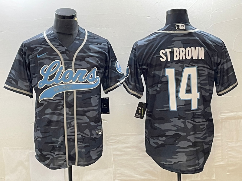 Men's Detroit Lions Amon-Ra St. Brown Grey Camouflage Game Jersey Joint Edition