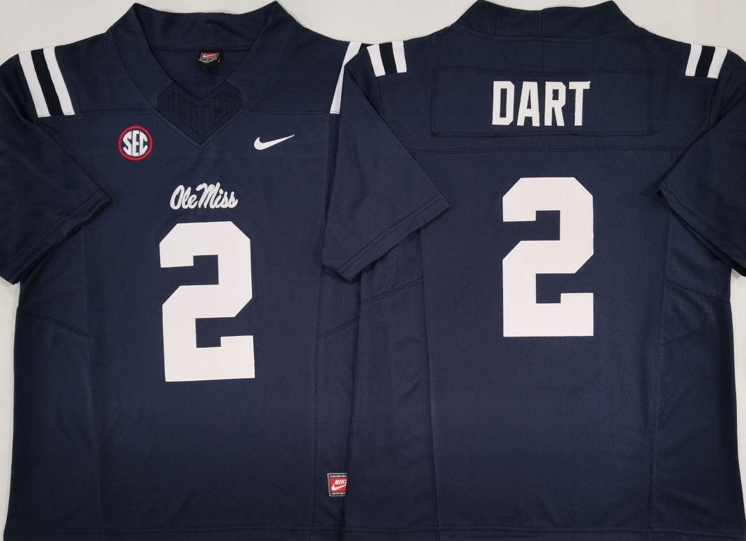 Men's Ole Miss Rebels Jaxson Dart Navy Game Jersey