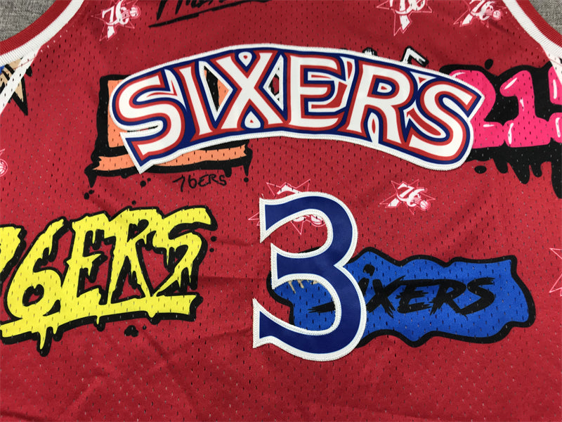 Men's Philadelphia 76ers Allen Iverson Red Swingman Graffiti Edition Jersey