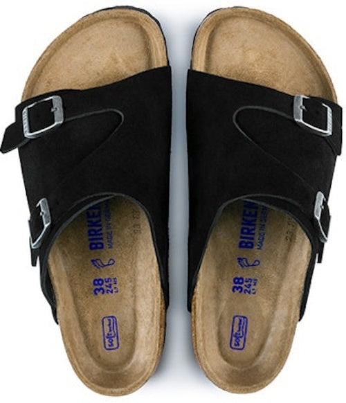 Birkenstock Zrich Soft Footbed Suede Leather 1009529 Narrow Fit Black Sandals