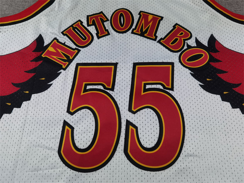 Men's Atlanta Hawks Dikembe Mutombo White 1996-97 Hardwood Classics Swingman Jersey
