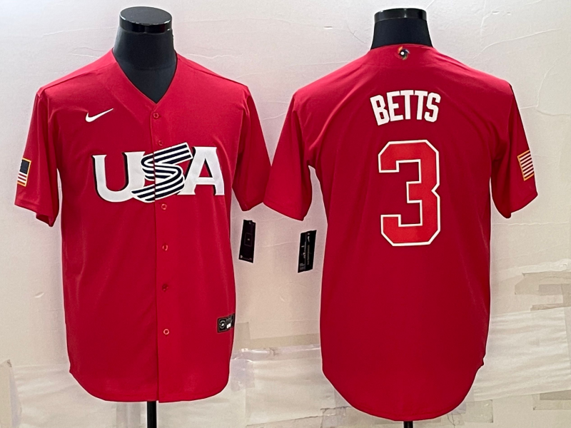Men's 2023 World Baseball Classic Mookie Betts USA Red Jersey