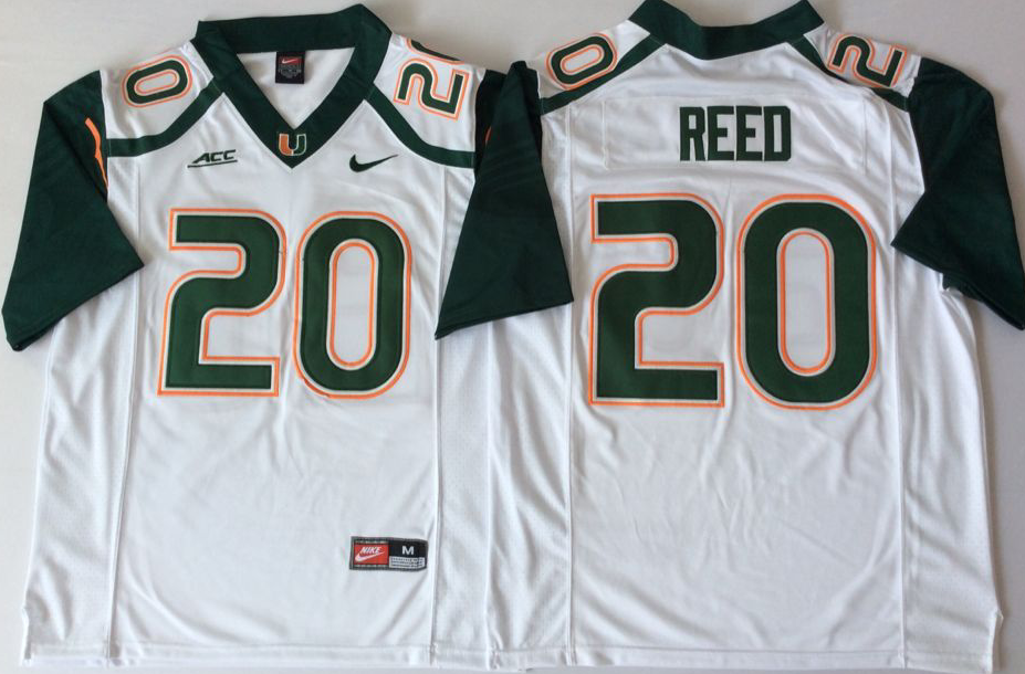 Men's Miami Hurricanes Ed Reed White Team Football game Jersey