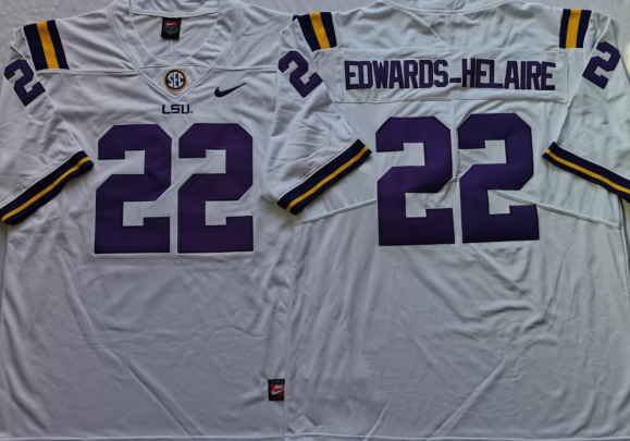 Men's LSU Tigers Clyde Edwards-Helaire White Player Game Jersey