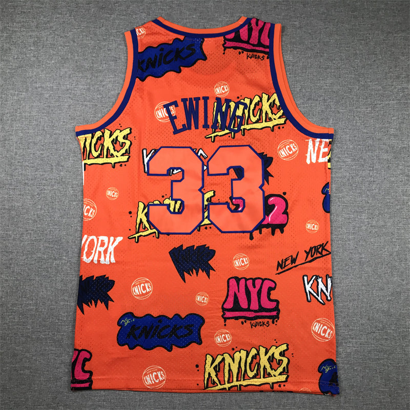 Men's New York Knicks Patrick Ewing Orange Swingman Graffiti Edition Jersey