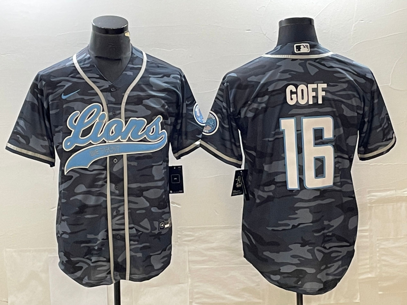Men's Detroit Lions Jared Goff Grey Camouflage Game Jersey Joint Edition