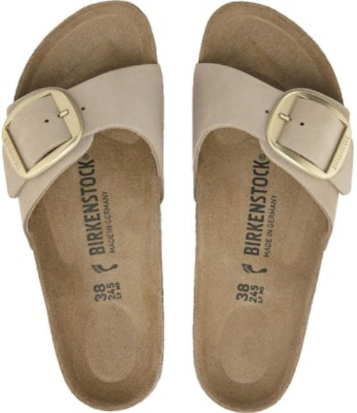 Birkenstock Madrid Big Buckle Nubuck Leather 1024009 Narrow Fit Sandcastle Sandals