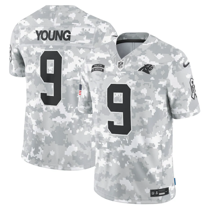 Men's Carolina Panthers Bryce Young Arctic Camo 2024 Salute to Service Limited Jersey