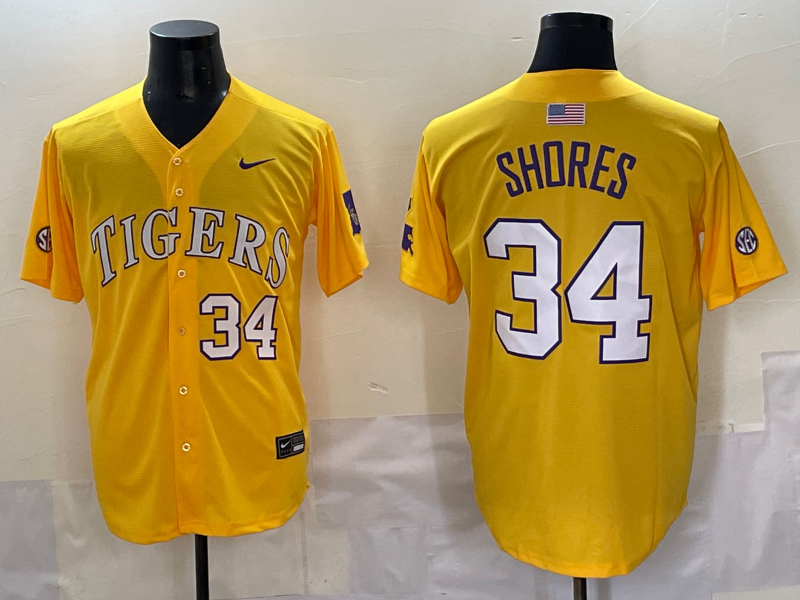 Men's LSU Tigers Chase Shores Yellow Replica Player Jersey