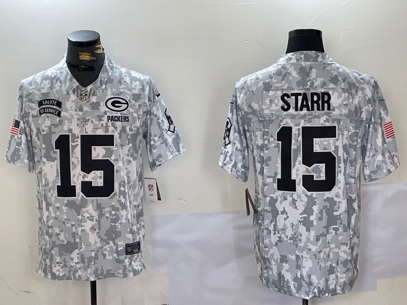 Men's Green Bay Packers Bart Starr Arctic Camo 2024 Salute to Service Limited Jersey