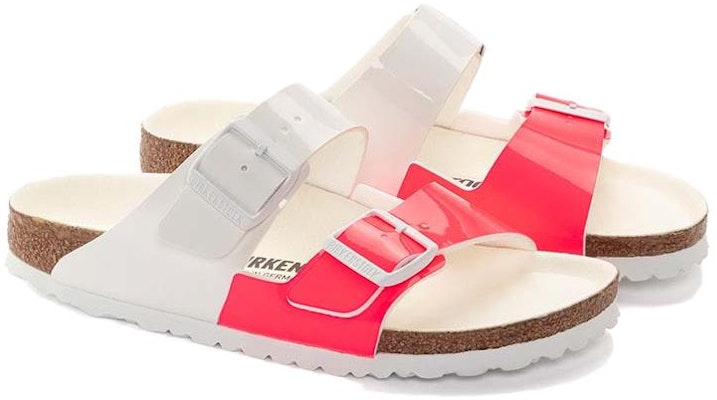 Birkenstock Arizona 1024214 Birko-Flor Narrow Fit Split Neon Pink White Sandals