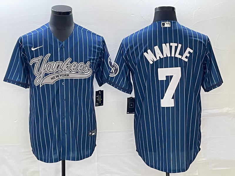 Men's New York Yankees Mickey Mantle Blue Player Jersey Joint Edition