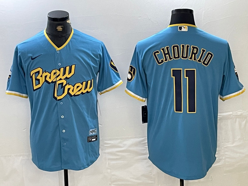 Men's Milwaukee Brewers Jackson Chourio Powder Blue City Connect Replica Player Jersey