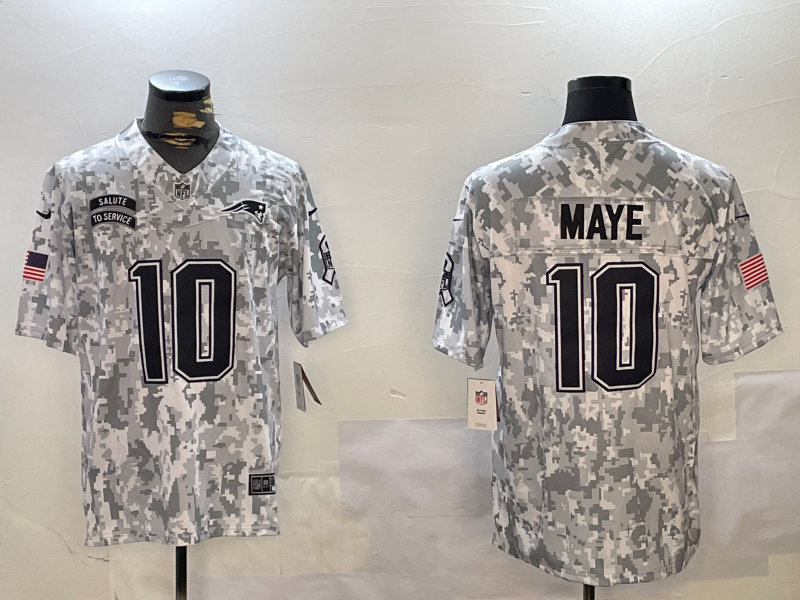 Men's New England Patriots Drake Maye Arctic Camo 2024 Salute to Service Limited Jersey