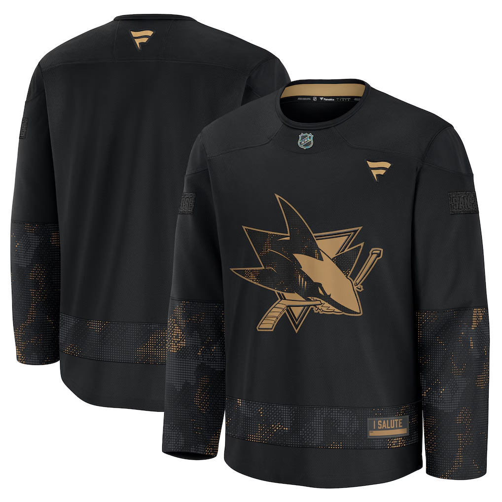 Men's San Jose Sharks Fanatics Black 2024 Military Appreciation Practice Blank Jersey