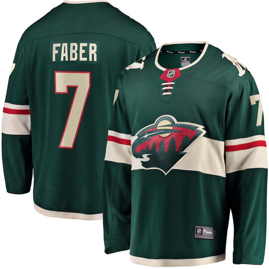 Men's Minnesota Wild Brock Faber Green Home Breakaway Player Jersey