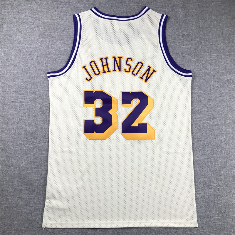 Men's Los Angeles Lakers Magic Johnson Cream Hardwood Classics Swingman Jersey