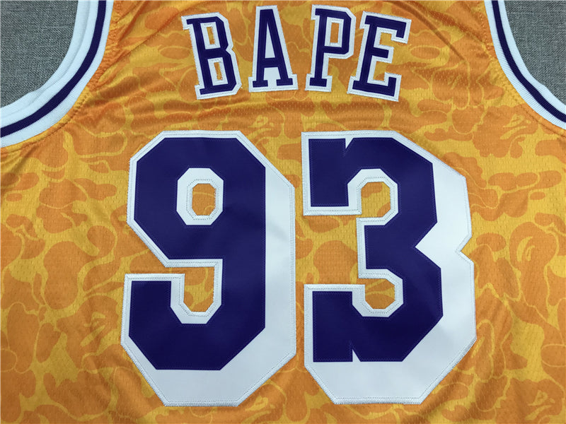Men's Los Angeles Lakers Bape Yellow 1996-97 Hardwood Classics Swingman Jersey