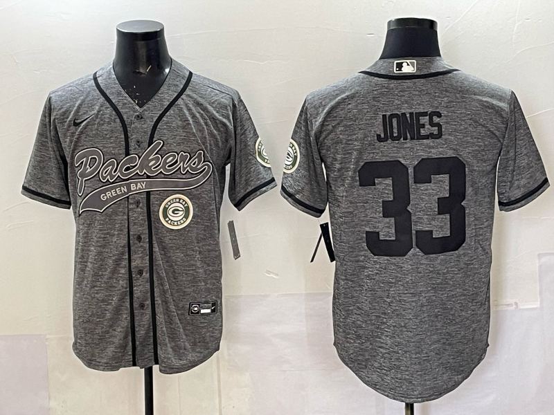 Men's Green Bay Packers Aaron Jones Grey Game Jersey