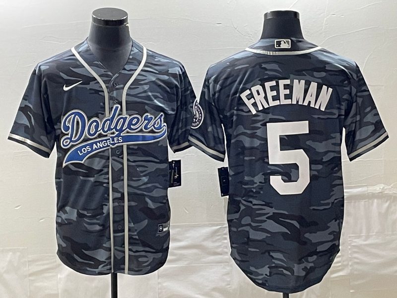 Men's Los Angeles Dodgers Freddie Freeman Grey Camouflage Player Jersey Joint Edition
