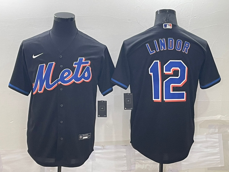 Men's New York Mets Francisco Lindor Black Replica Baseball Jersey