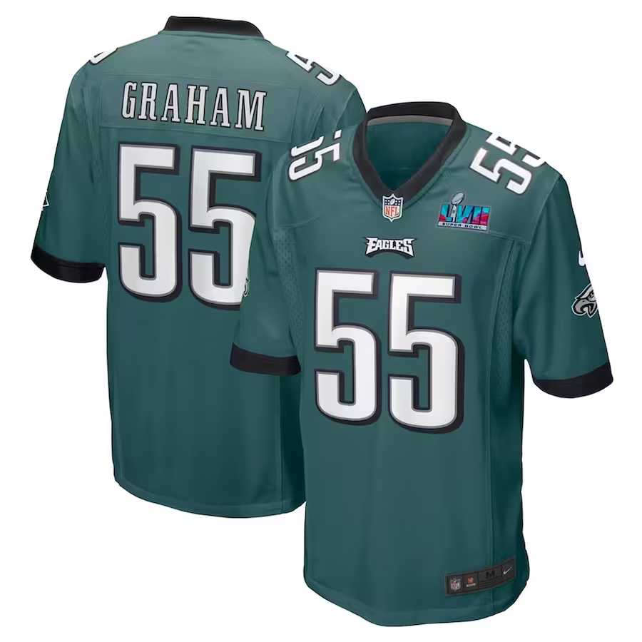 Men's Philadelphia Eagles Brandon Graham Midnight Green Super Bowl LVII Patch Game Jersey