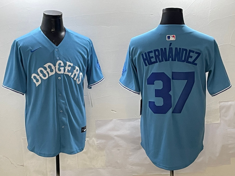 Men's Los Angeles Dodgers Teoscar Hernandez Light Blue Replica Player Jersey