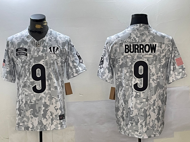 Men's Cincinnati Bengals Joe Burrow Arctic Camo 2024 Salute to Service Limited Jersey
