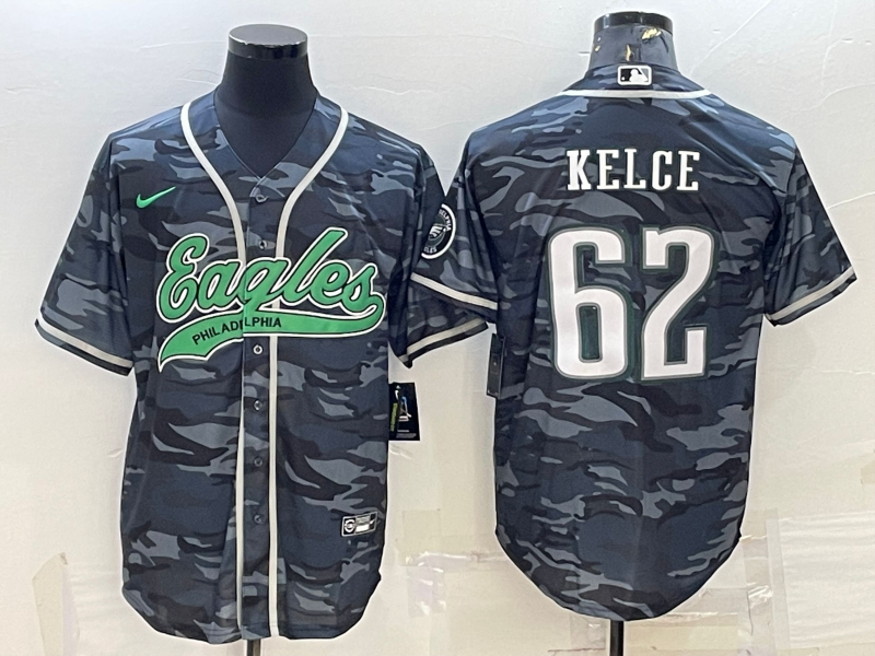 Men's Philadelphia Eagles Jason Kelce Grey Camouflage Game Jersey Joint Edition