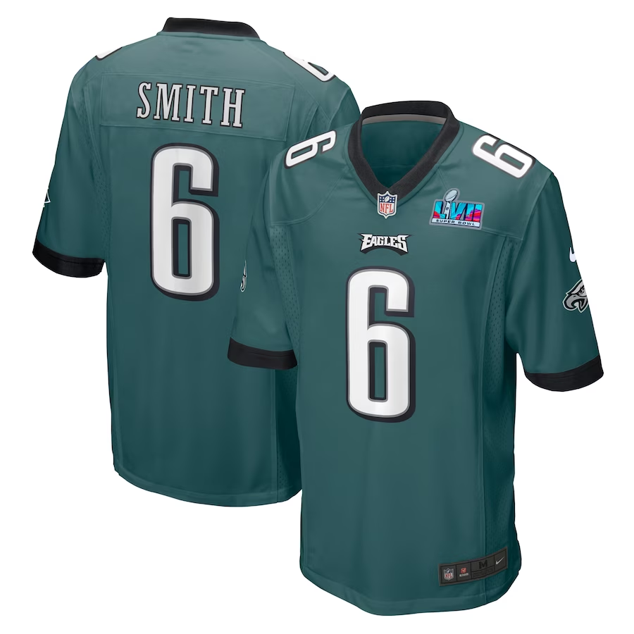 Men's Philadelphia Eagles DeVonta Smith Midnight Green Super Bowl LVII Patch Game Jersey