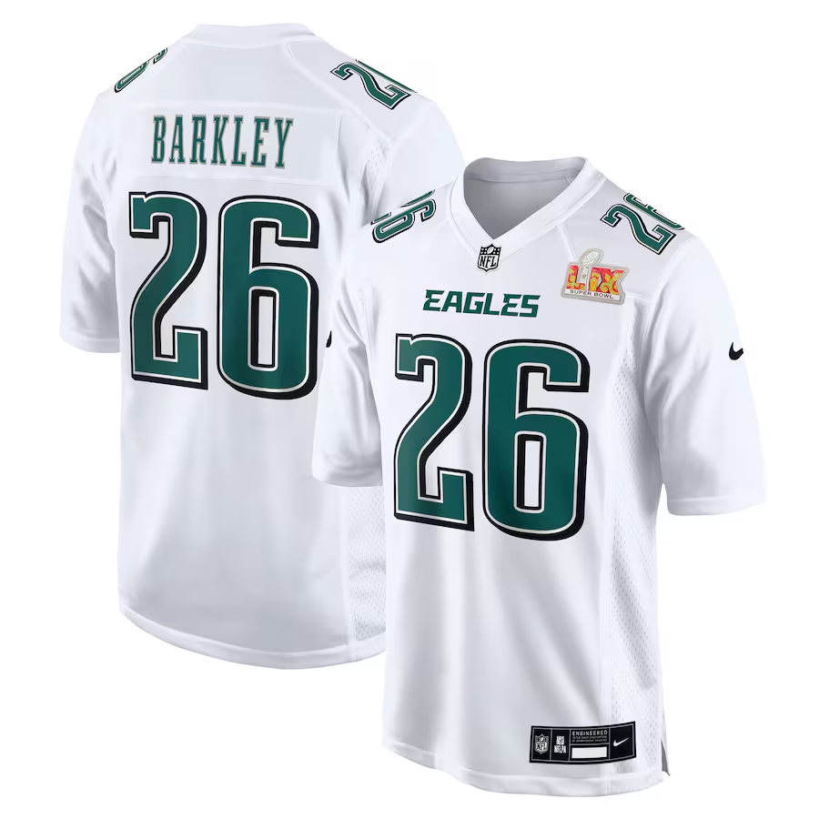 Men's Philadelphia Eagles Saquon Barkley Tundra White Super Bowl LIX Fashion Game Player Jersey