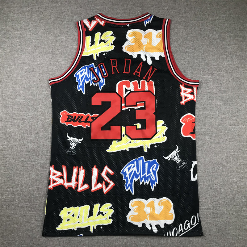 Men's Chicago Bulls Michael Jordan Black Swingman Graffiti Edition Jersey