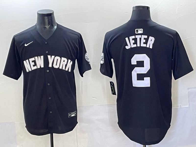 Men's New York Yankees Derek Jeter Black Lights Out Replica Player Jersey