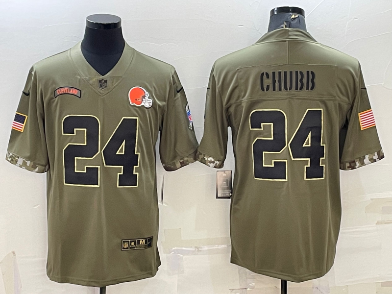 Men's Cleveland Browns Nick Chubb Olive 2022 Salute To Service Limited Jersey