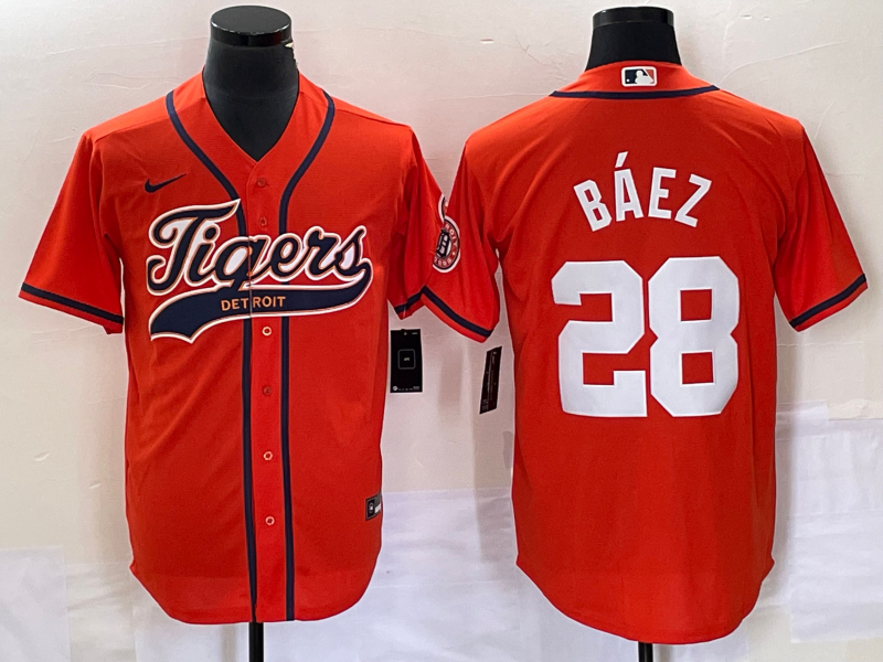 Men's Detroit Tigers Javier Baez Orange Replica Player Jersey Joint Edition