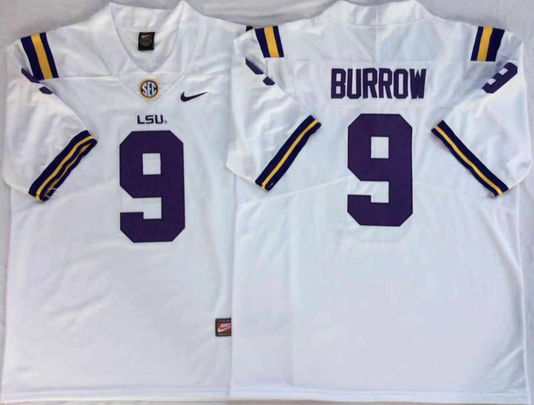 Men's LSU Tigers Joe Burrow White Player Game Jersey