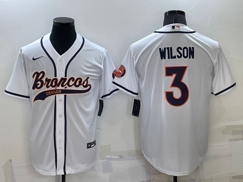 Men's Denver Broncos Russell Wilson White Game Jersey Joint Edition