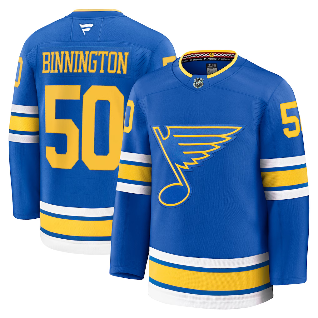 Men's St. Louis Blues Jordan Binnington Fanatics Blue Home Premium Player Jersey