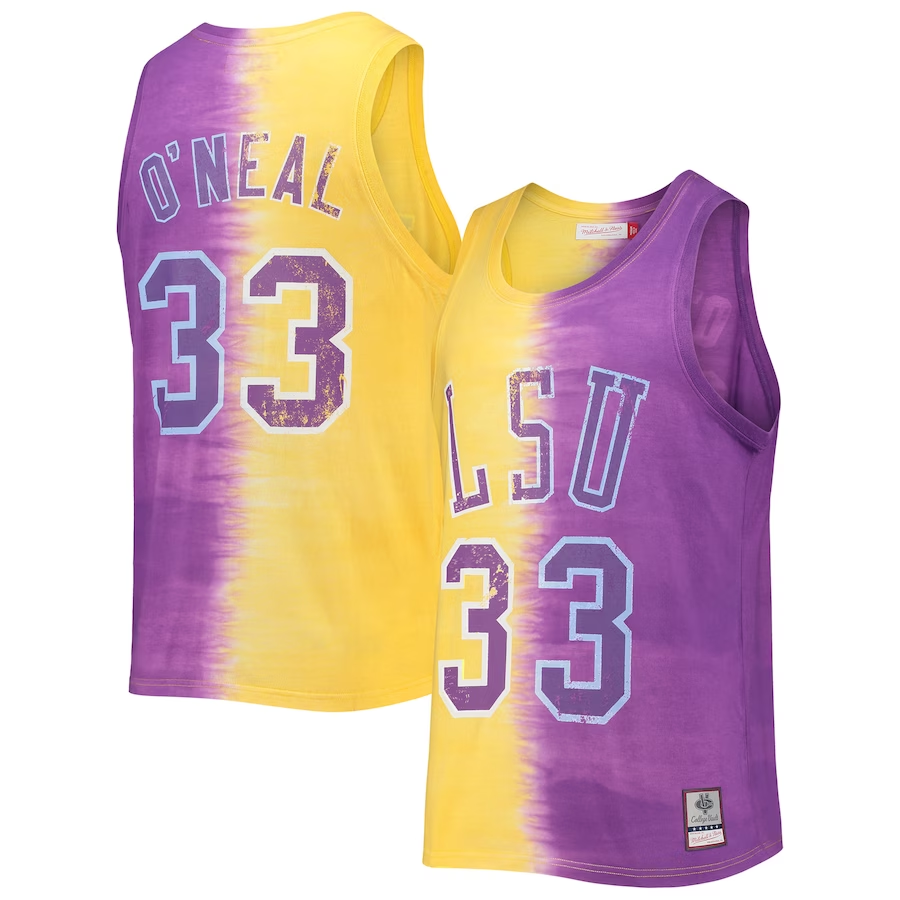 Men's LSU Tigers Shaquille O'Neal Purple/Gold Tie-Dye Tank Top