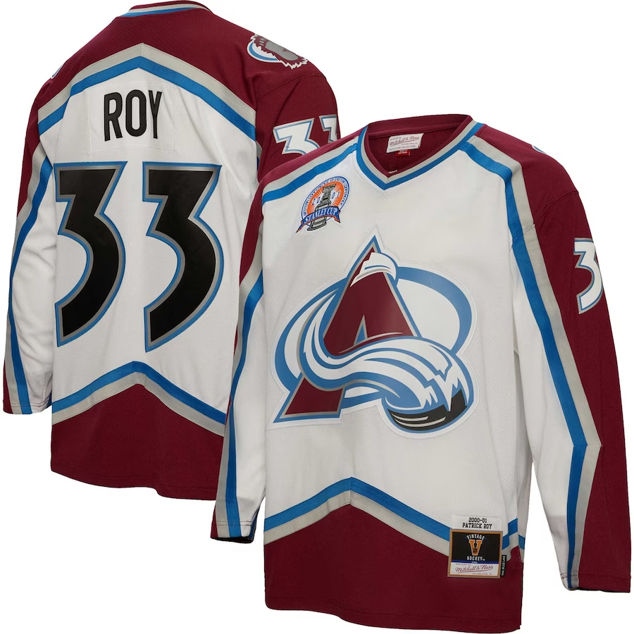 Men's Colorado Avalanche Patrick Roy Mitchell Ness White 2000/01 Blue Line Player Jersey