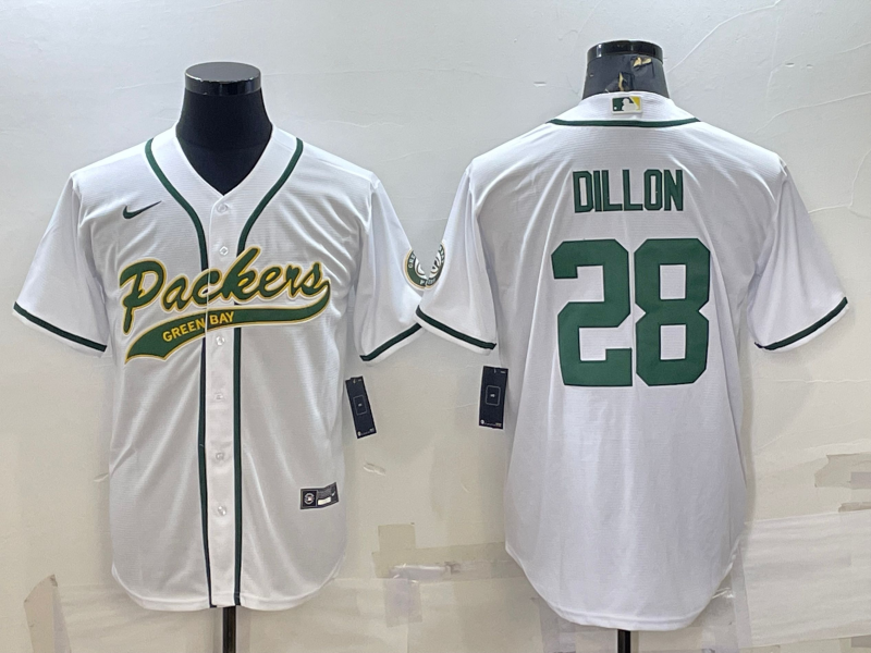Men's Green Bay Packers AJ Dillon White Game Jersey Joint Edition
