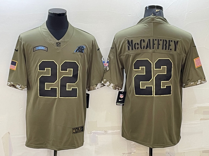 Men's Carolina Panthers Christian McCaffrey Olive 2022 Salute To Service Limited Jersey
