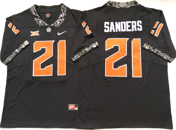 Men's Oklahoma State Cowboys Barry Sanders Black Player Jersey