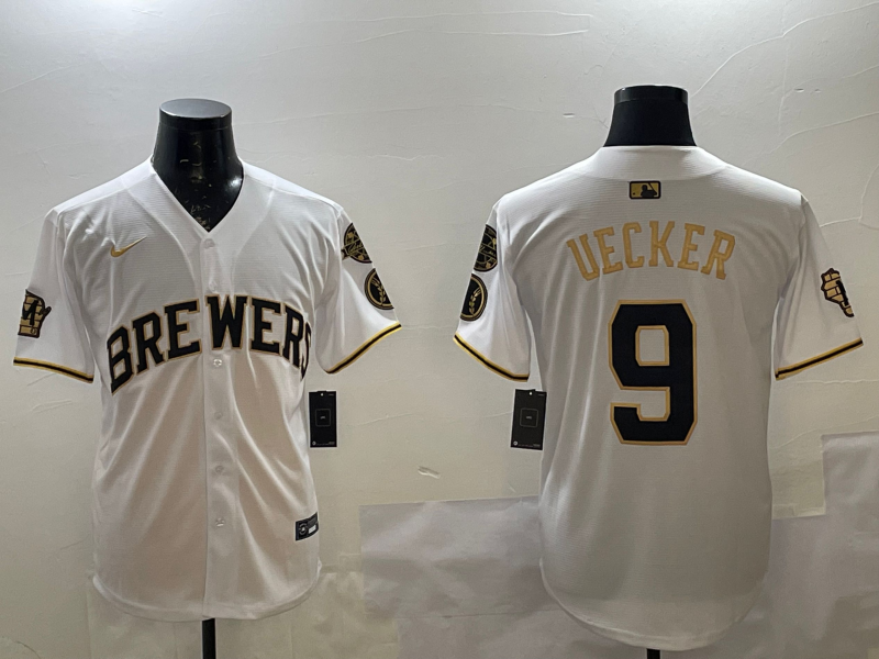 Men's Milwaukee Brewers Bob Uecker White Replica Team Jersey